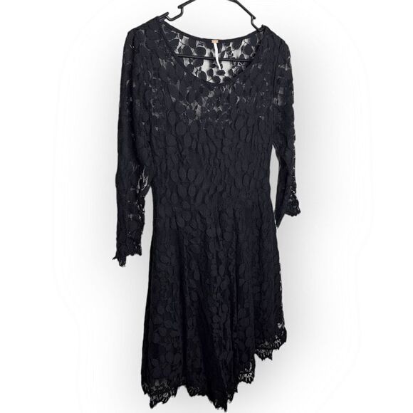 Free People Floral Embroidered Mesh Lace Mini Dress Black size 6 - Picture 2 of 8